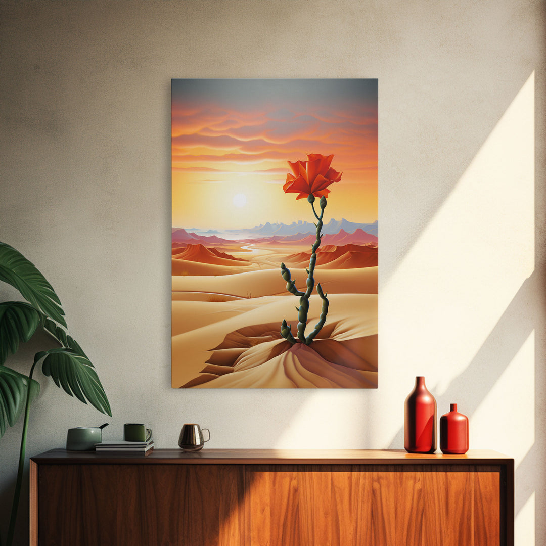 Desert Art Print, Cactus Wall Art, Landscape Art, Sunset Wall Art, Canvas Print, Wall Art, Vertical Art, Unique Wall Decor, Ranch Decor