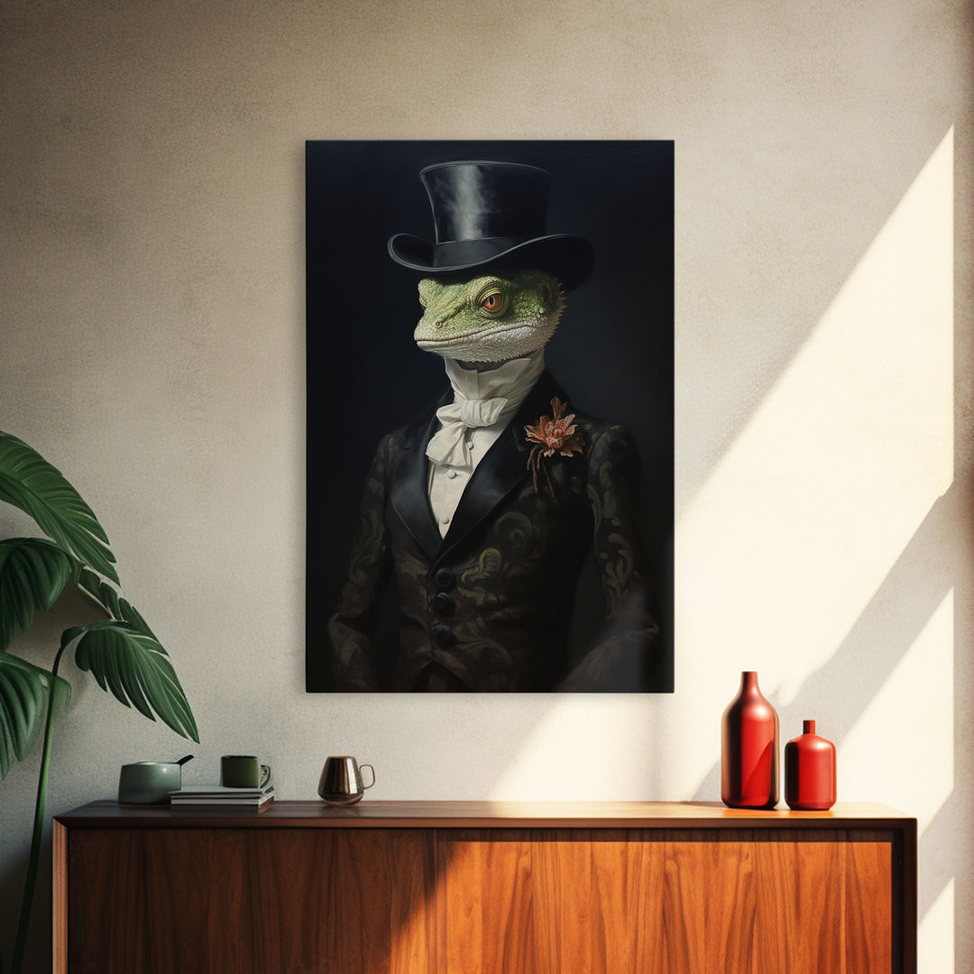 Dark Academia Victorian Gothic Gecko Art, Framed Canvas Print or Canvas, Halloween Art, Spooky Decor, Halloween Decoration, Witch Familiar