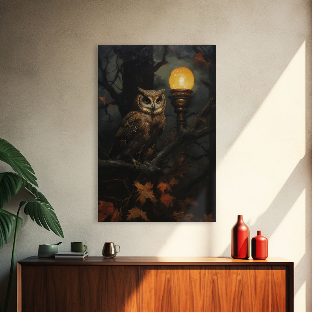 Owl Halloween Decor, Victorian Owl Painting Canvas Print, Dark Arts, Dark Academia, Owl Prints, Animal Prints, Halloween Wall Art