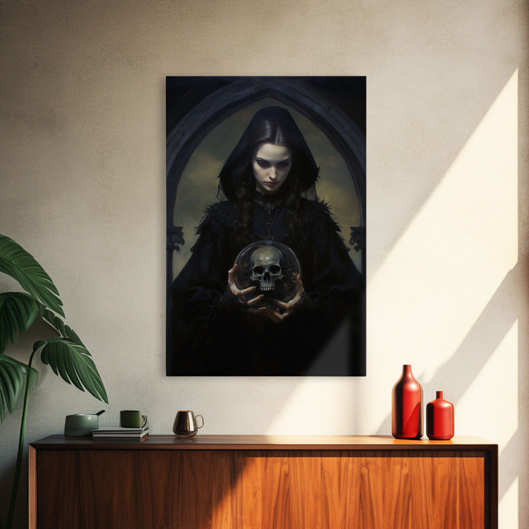 The Fortune Teller, Halloween Canvas Print, Framed Canvas, Unique Wall Art, Goth Art, Dark Academia, Witch Art, Witchcraft