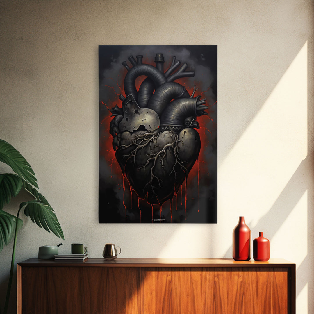 The Dark Heart, Macabre Decor, Halloween Poster Art / Framed Canvas Print, Goth Decor, Goth Art, Black Heart