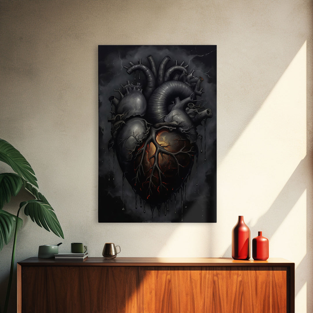 The Dark Heart, Macabre Decor, Halloween Poster Art / Framed Canvas Print, Goth Decor, Goth Art, Black Heart