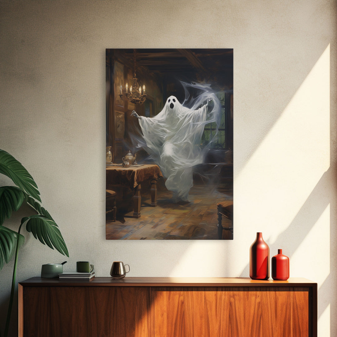 The Haunting On Donahue, Ghost Print, Framed Canvas, Halloween Canvas Print, Horror Print, Macabre Dark Academia Wall Art