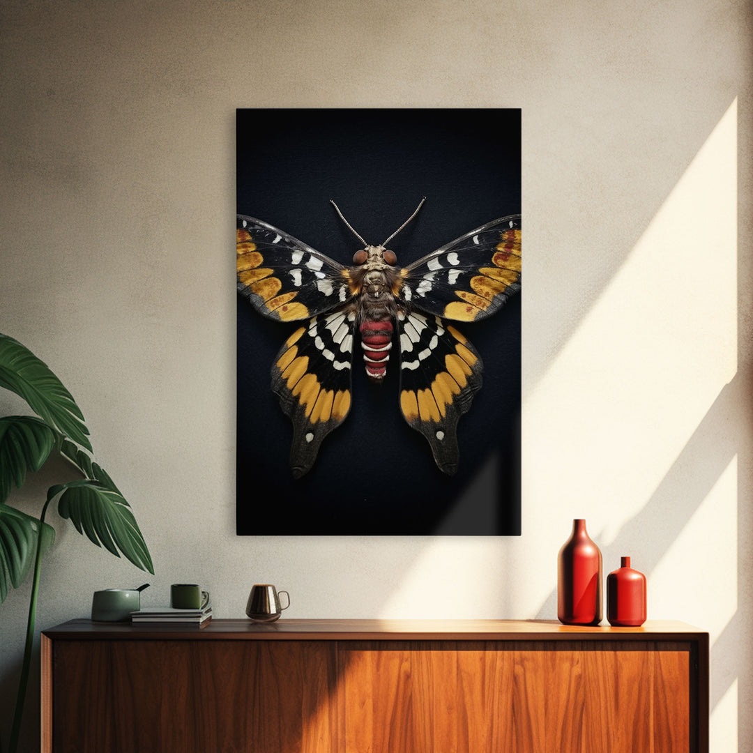 Framed Death Head Moth Canvas Print, Acherontia, Taxidermy Art, Dried Butterfly Print, Bug Wall Art Hanging Decor, Goth Art, Halloween Art