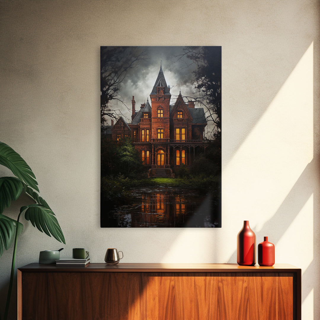 The Haunted House, Framed Canvas Art, Painting Of Haunted Victorian Mansion, Dark Academia, Halloween Decorations, Halloween Art