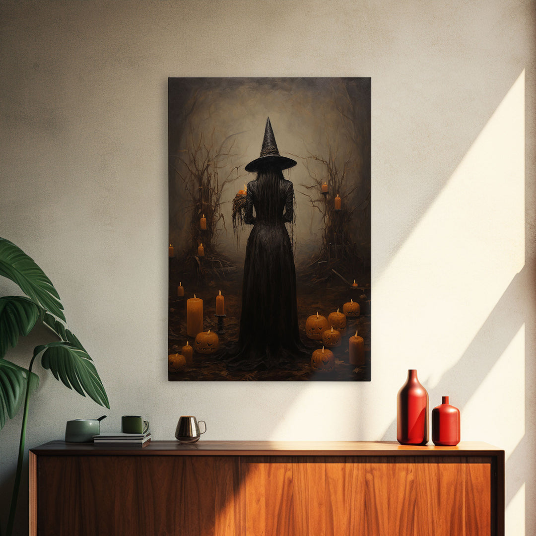 Vintage Halloween Witch Art, Halloween Canvas Printed / Framed Canvas, Witchy Decor, Witchcraft, Dark Academia Macabre Goth Art