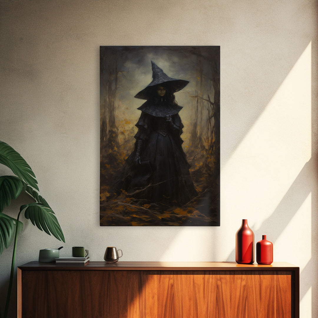 Gothic Witch Art, Framed Halloween Canvas, Canvas Print, Spooky Halloween Wall Art, Halloween Decoration, Witchy Decor