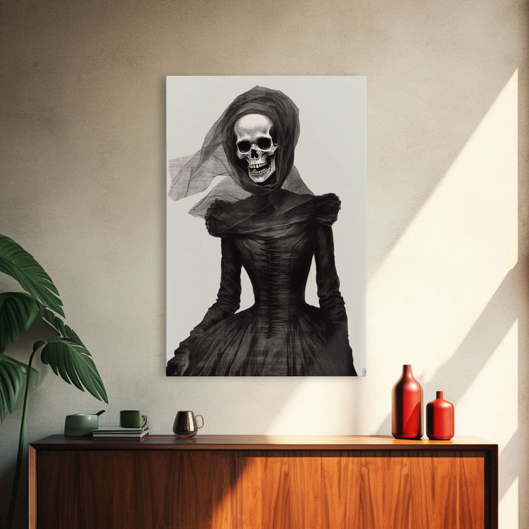 The Widow, Macabre Skeleton Painting, Halloween Canvas Print, Framed Canvas Wall Art, Horror Prints,  Dark Arts Skeleton Painting