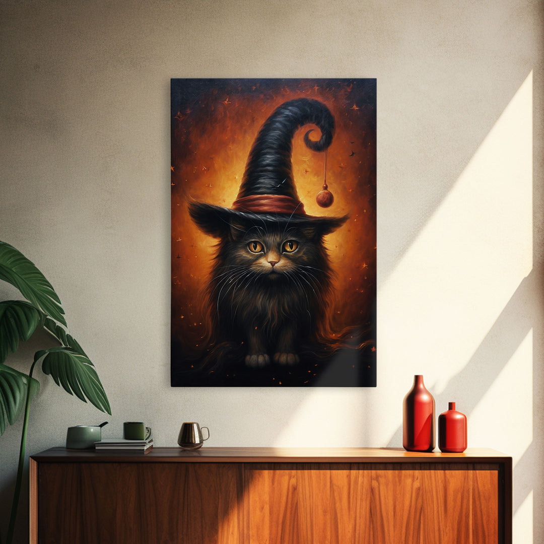 Cute Witch's Familiar Cat Halloween Art, Cat Witch, Cat Painting, Cute Cat Print, Halloween Decor