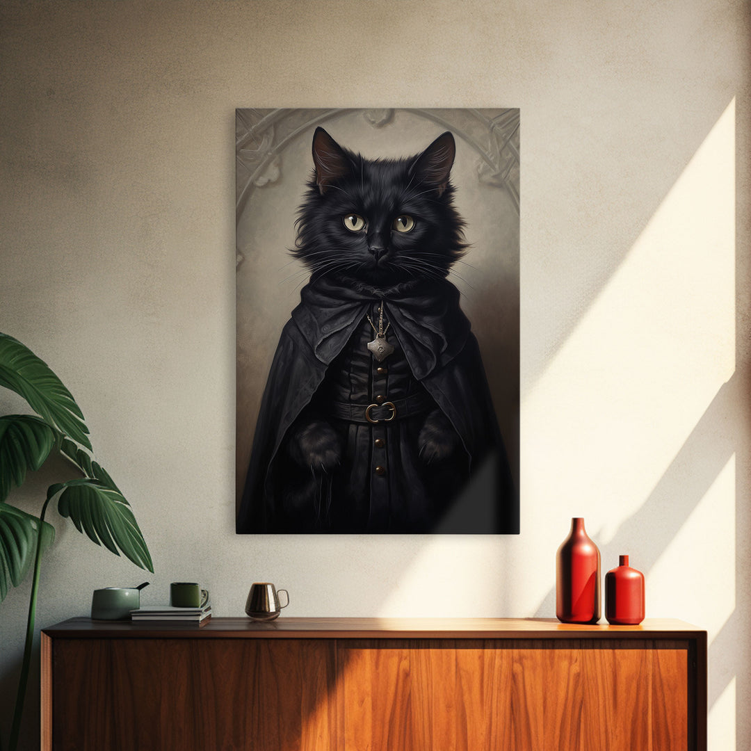 Cute Victorian Cat Portrait, Halloween Decor, Oil Painting Of A Gothic Victorian Cat, Halloween Wall Art, Framed Canvas Print