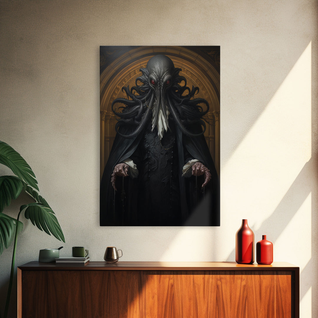 Victorian Portrait of Cthulhu, Gothic Art, Framed Canvas Print, Halloween Decor, The Gentleman Cthulhu, Goth Art