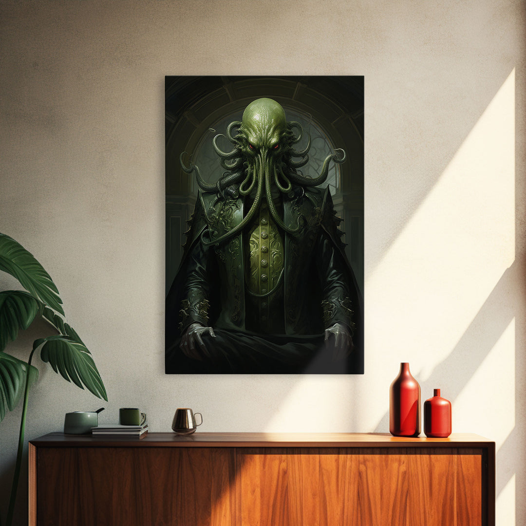 The Demon Cthulhu, Gothic Art, Framed Canvas Print, Halloween Decor, The Gentleman Cthulhu, Goth Art, Demonic Halloween Decor