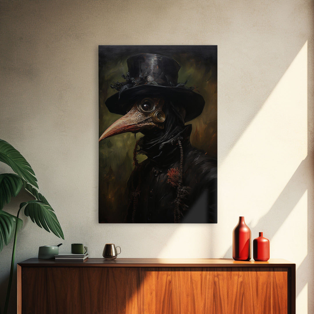 Vintage Plague Doctor Print, Vintage Canvas, Art Canvas Print, Dark Academia, Gothic Plague Doctor, Gothic Victorian Art, Framed Canvas