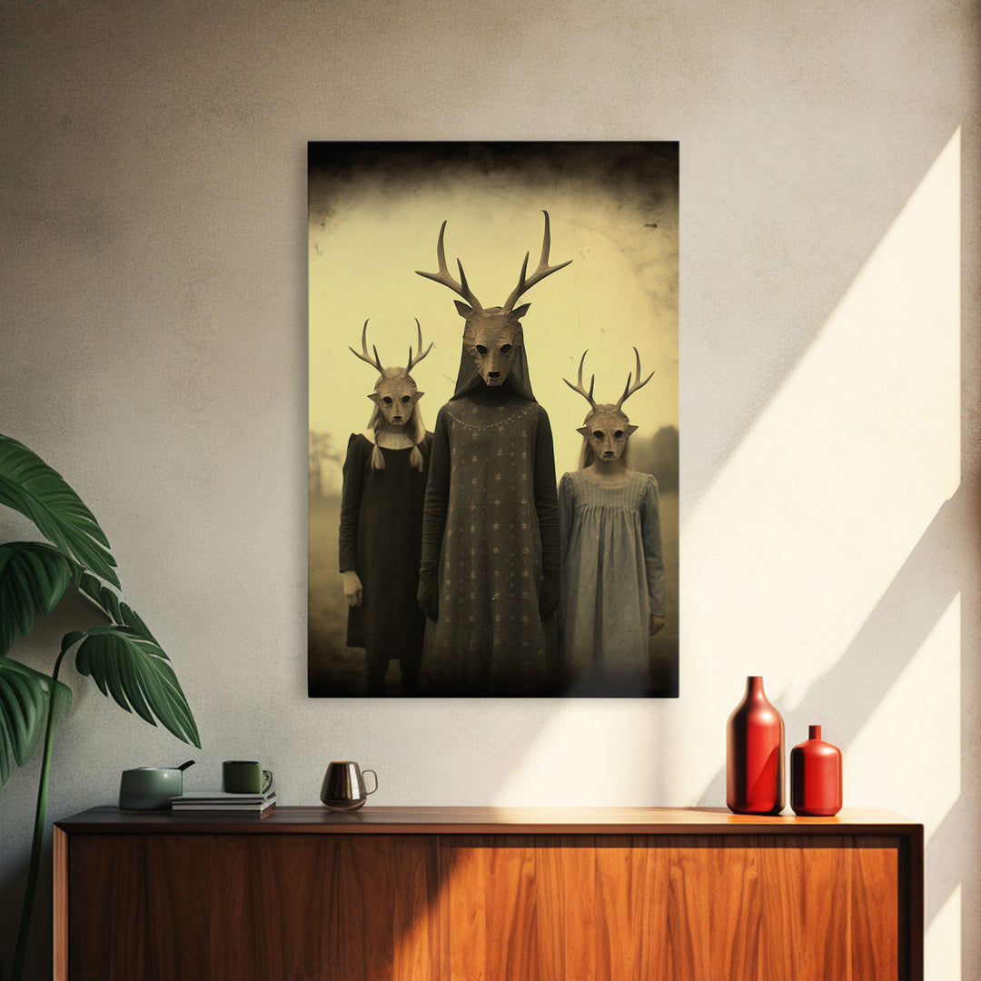 The Cult Of The Deer, Creepy Halloween Wall Art, Framed Canvas Print, Occult Art, Dark Academia, Creepy Photography