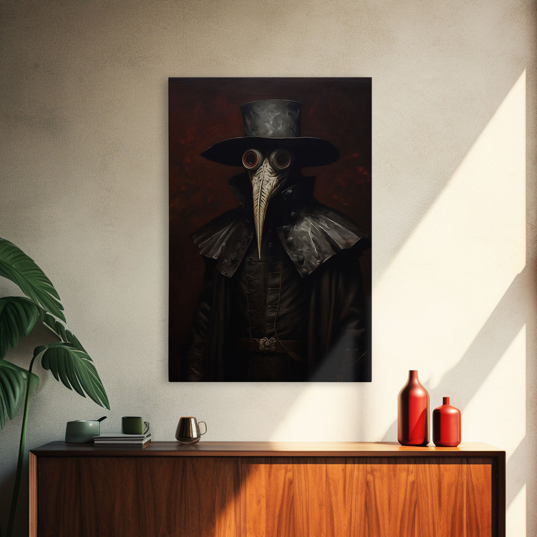 Gothic Victorian Plague Doctor Portrait, Dark Academia, Gothic Art, Framed Canvas Print, Wall Art, Halloween Decoration