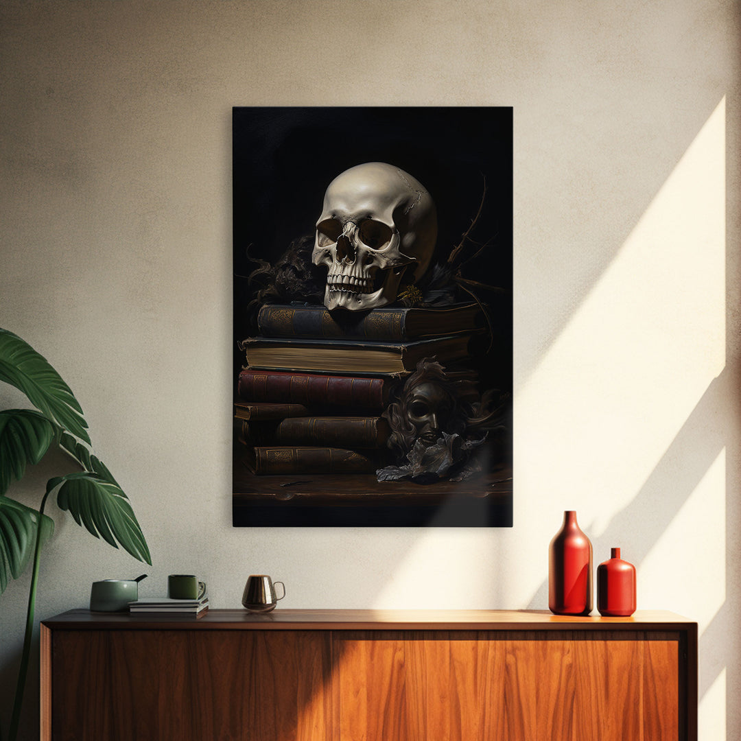 The Witch's Library, Dark Academia, Skull Art, Framed Canvas Print, Halloween Canvas Art, Spooky Goth Art, Victorian Horror Decor