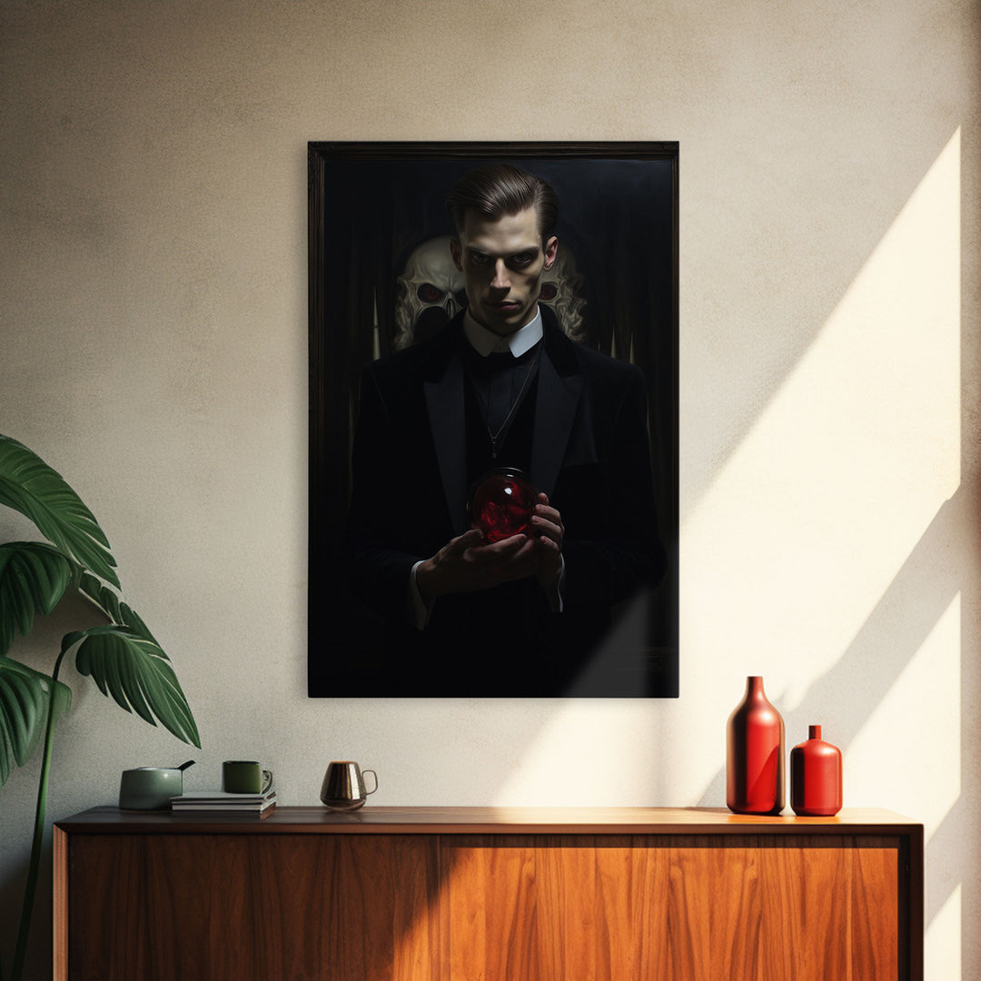 Portrait Of A Vampire Lestat, Framed Canvas Print, Spooky Halloween Art