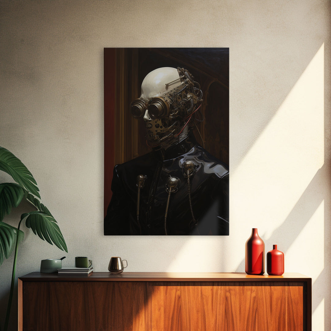 Halloween Cyborg, Creepy Art, Framed Canvas Print, Spooky Home Decor, Halloween Wall Art, Halloween Decorations, Scary Art