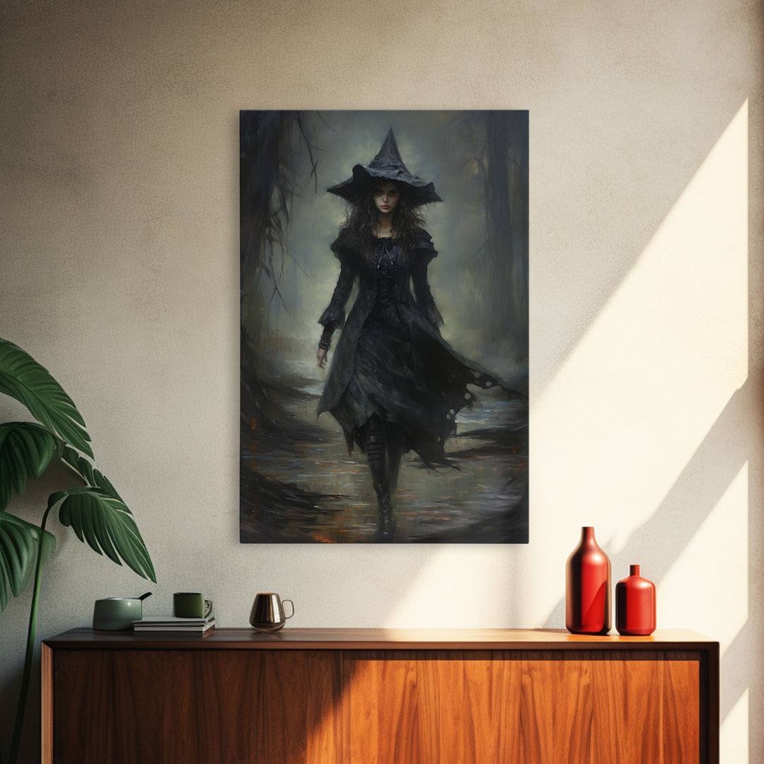 The Witch, Witch Decor, Halloween Witch, Framed Canvas, Retro Hallowen Wall Art, Halloween Canvas, Witch Painting, Gothic Victorian Art