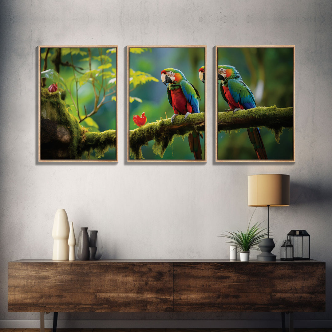 Tropical Wall Art, Bird Art Print, Animal Art, Jungle Print, Canvas Print, Wall Art, 3 Piece Wall Art, Gift For Boss, College Dorm Decor