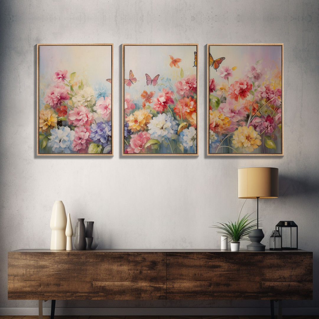 Peony Wall Art, Butterflies Art, Botanical Art Print, Canvas Print, Wall Art, 3 Piece Wall Art, Congratulations Gift, Bookshelf Decor