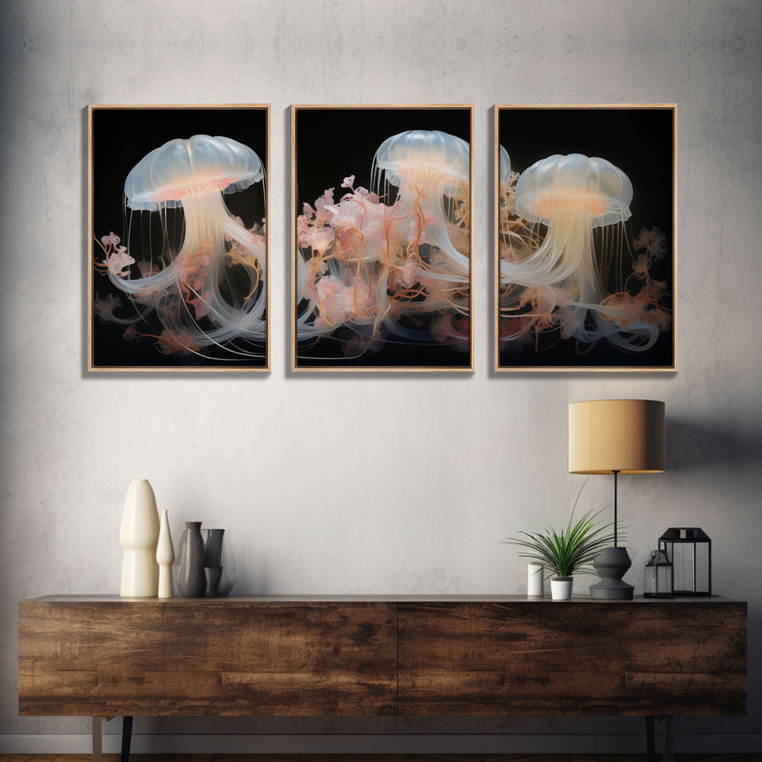 Ocean Wall Art, Animal Art, Jelly Fish Wall Art, Canvas Print, Wall Art, 3 Piece Wall Art, Unique Wall Decor, Kitchen Wall Art, Travel Print