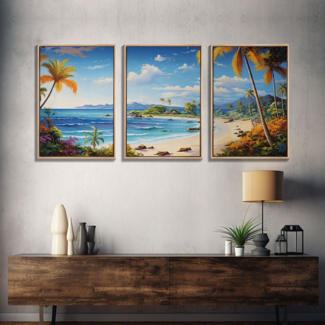 Ocean Wall Art, Beach Wall Art, Tropical Print, Palm Trees, Canvas Print, Wall Art, 3 Piece Wall Art, Bedroom Prints, Apartment Wall Decor