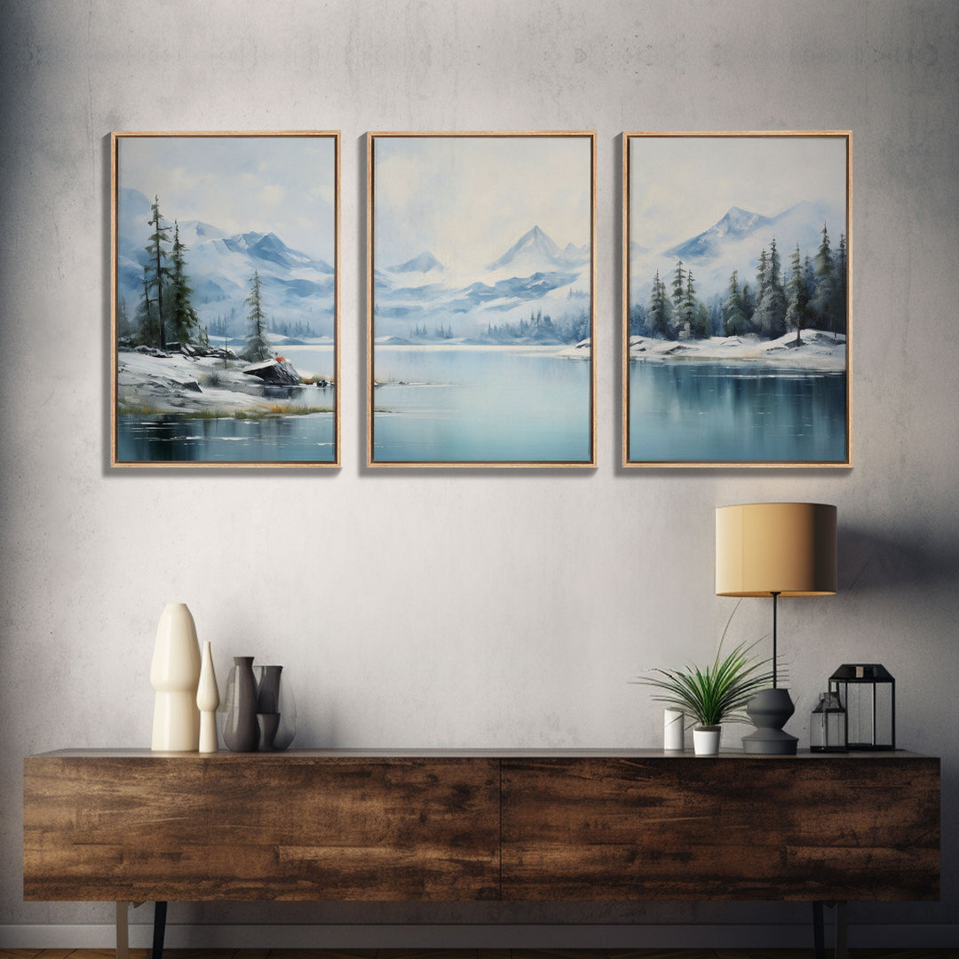 Winter Wall Decor, Lake Wall Art, Mountains Art, Canvas Print, Butterflies, Wall Art, 3 Piece Wall Art, Home Office Art, Camper Wall Decor