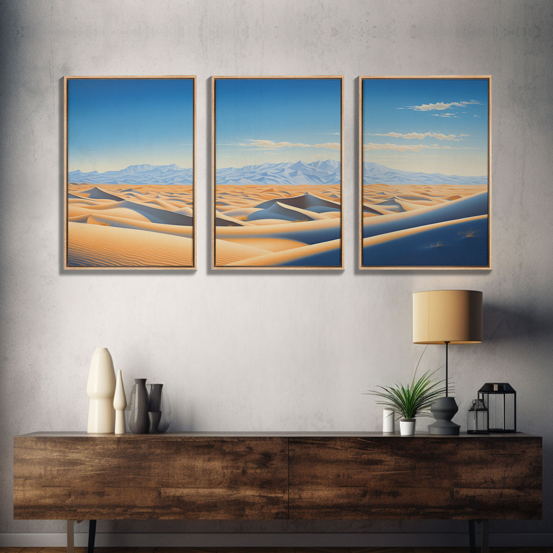 The Sand Dunes, 3 Piece Set, Framed Canvas Prints, Triptych, Desert Painting, Desert Photography Art, Saharan Desert, Multi Piece Wall Art