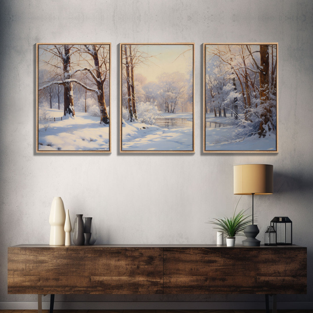 Winter Landscape, Framed Wall Art, Living Room Wall Decor, Christmas Wall Decor, Winter Wonderland, 3 Piece Christmas Decor, Winter Art