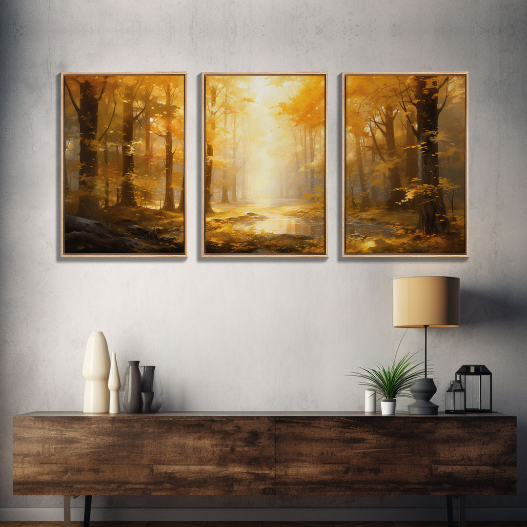 Landscape Wall Art, Fall Wall Art, Forest Print, Trees Art, Canvas Print, Wall Art, 3 Piece Wall Art, Office Wall Decor, Kitchen Wall Art