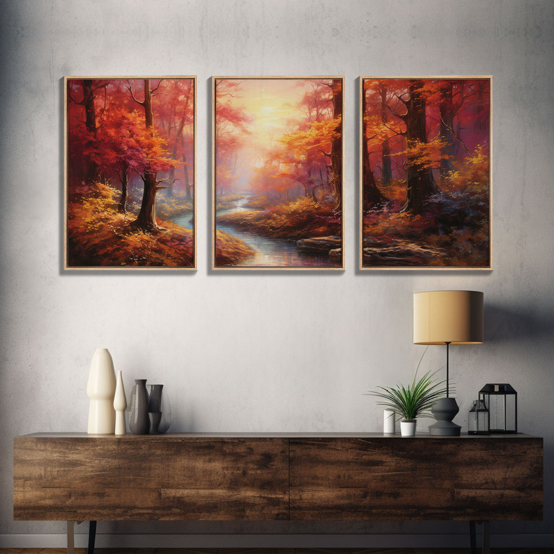 Lake Art, Fall Wall Art, Forest Print, Autumn Art, Canvas Print, Set Of 3 Prints, Wall Art, 3 Piece Wall Art, Ranch Decor, Office Prints