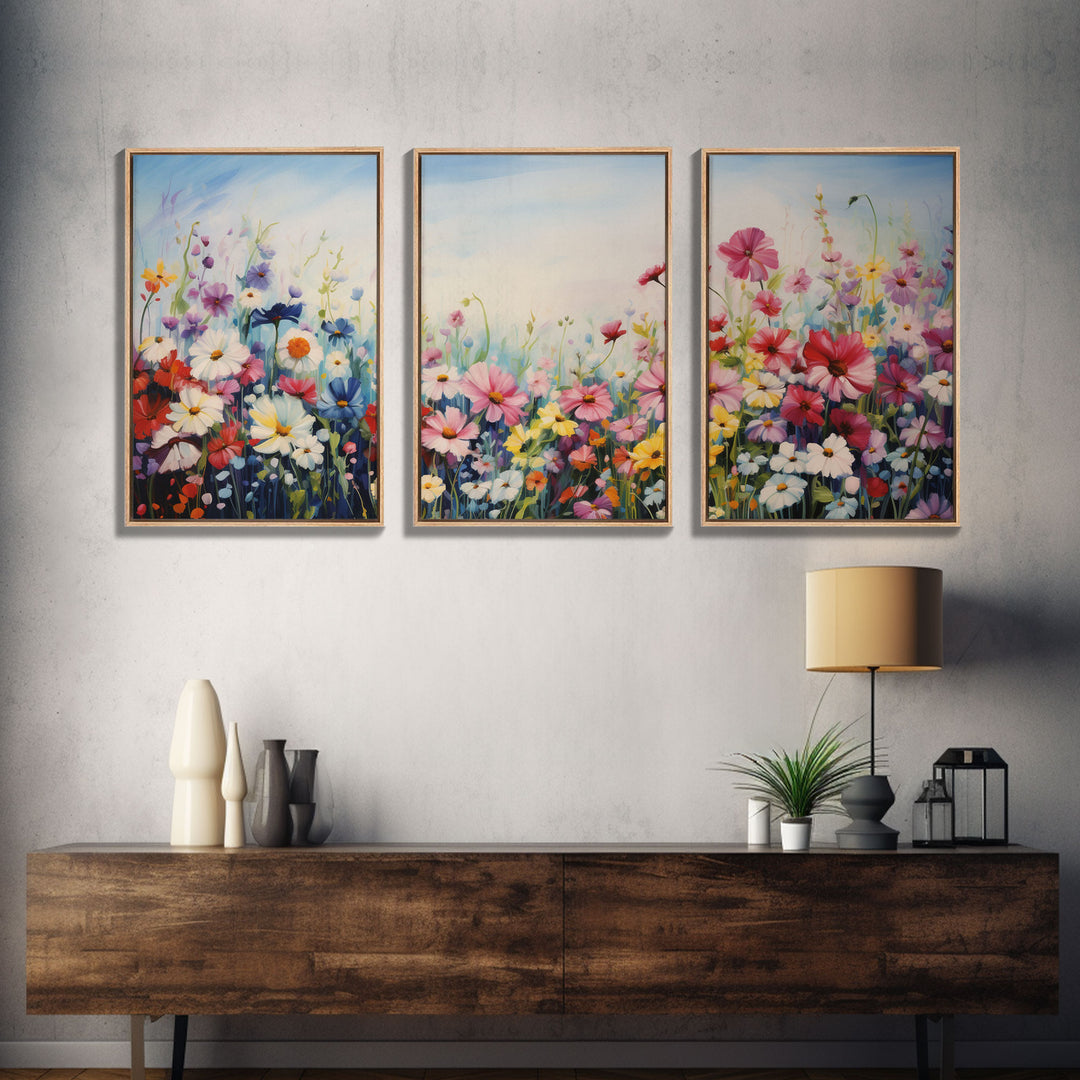 Wildflower Wall Art, Floral Print, Wildflower Meadow, Canvas Print, Set Of 3 Prints, Wall Art, 3 Piece Wall Art, Ranch House Decor, RV Decor