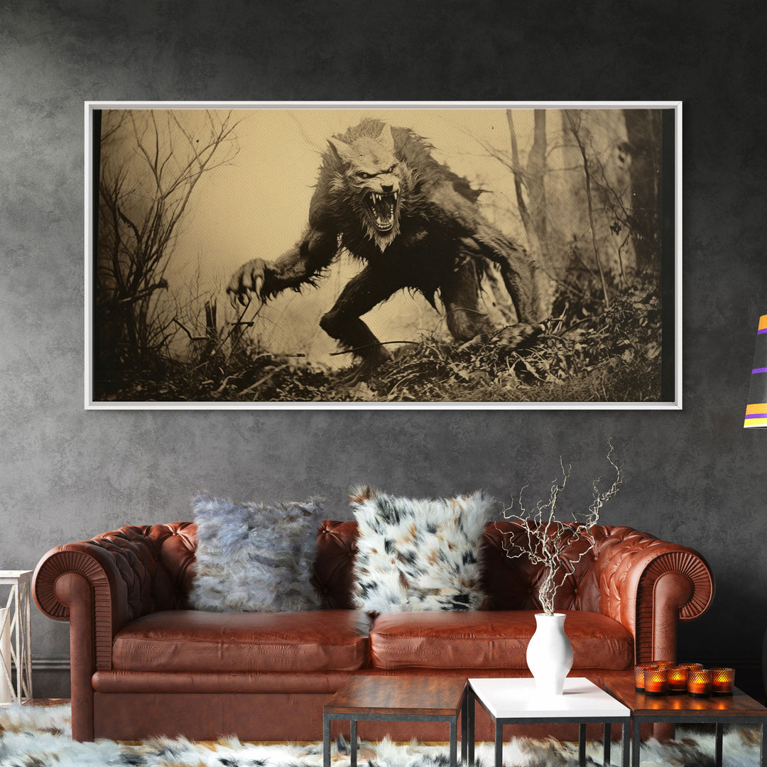 The Werewolf, 1800s Photograph Art, Creepy Halloween Decor, Framed Canvas Print, Vintage Tintype Photo Art, Halloween Art Print