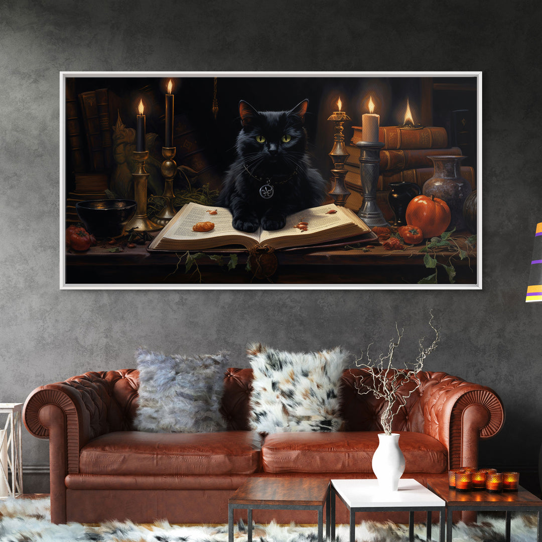 The Witch's Familiar, Black Cat Art, Witch Print, Framed Canvas or Poster, Victorian Oil Painting, Dark Academia, Witchcraft Decor