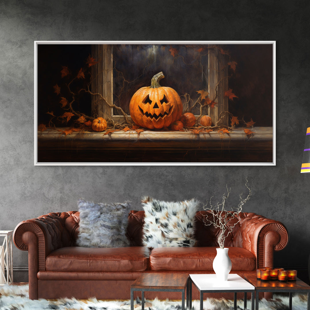 Spooky Art, Halloween Art, Jack O Lantern Art, Framed Canvas Print, Halloween Decor, Horror Prints, The Jack O Lantern In The Window