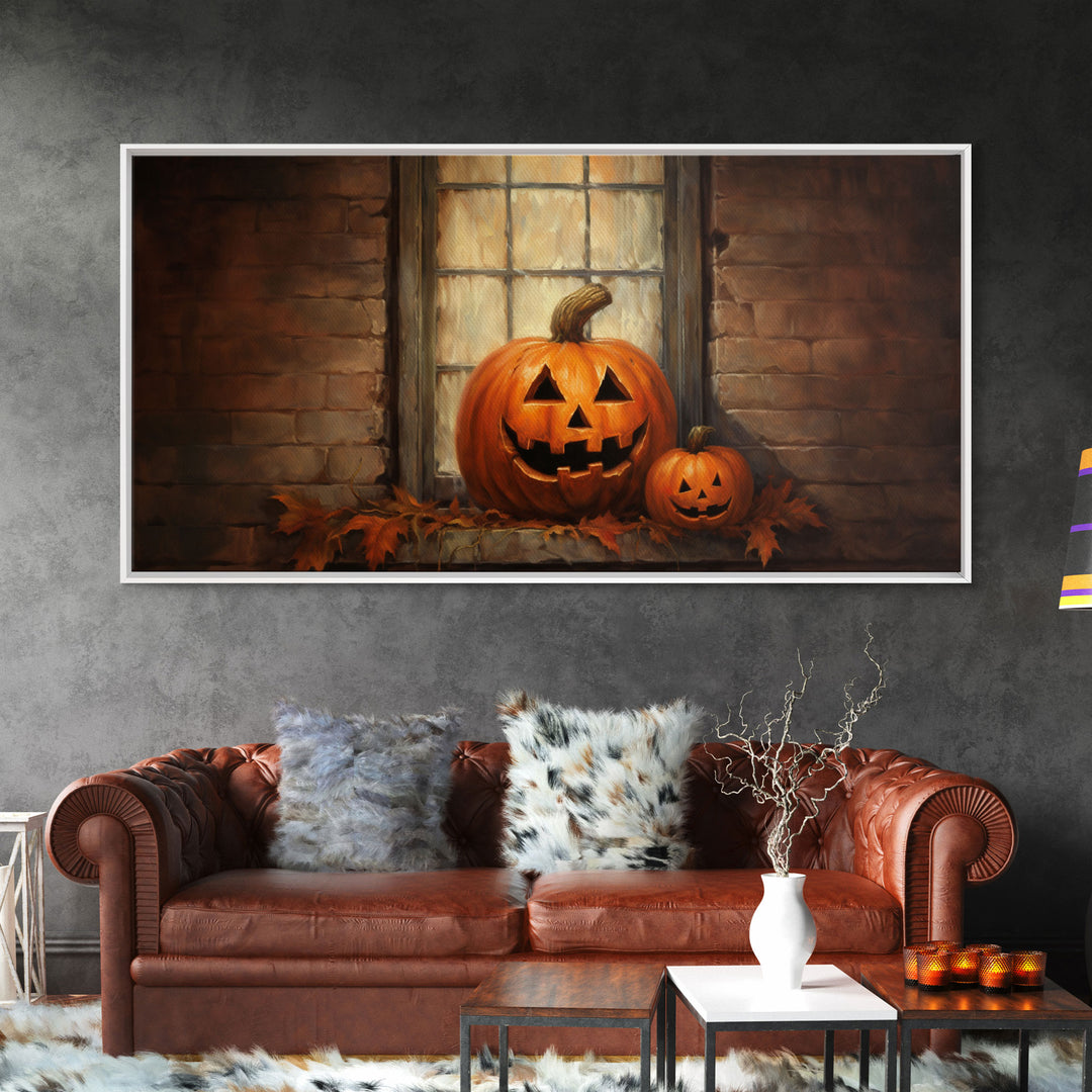 Spooky Art, Halloween Art, Jack O Lantern Art, Framed Canvas Print, Halloween Decor, Halloween Art Prints, The Jack O Lantern In The Window