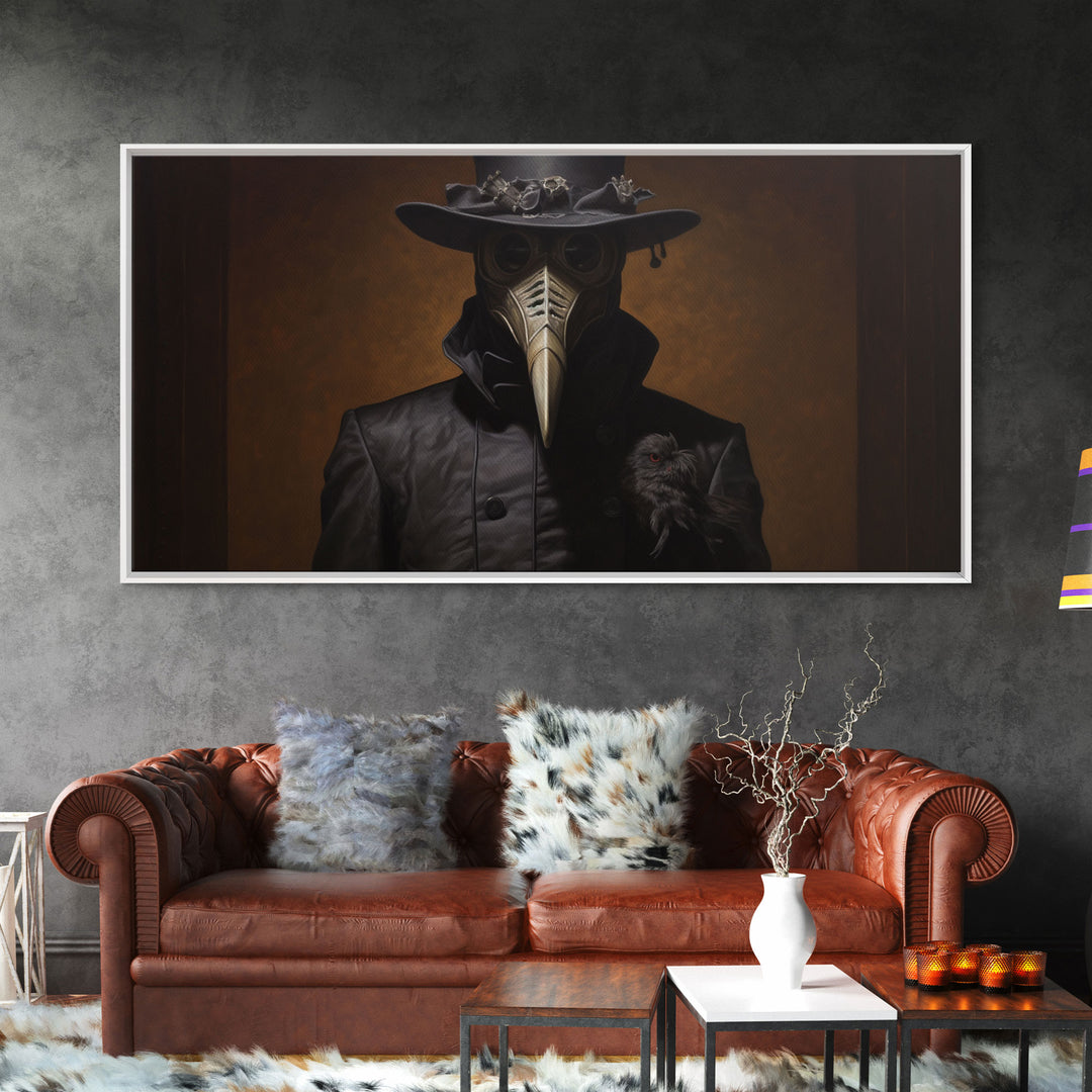 The Plague Doctor, Dark Academia, Framed Canvas print, Halloween Art Prints, Spooky Victorian Oil Painting Print, Halloween Decor