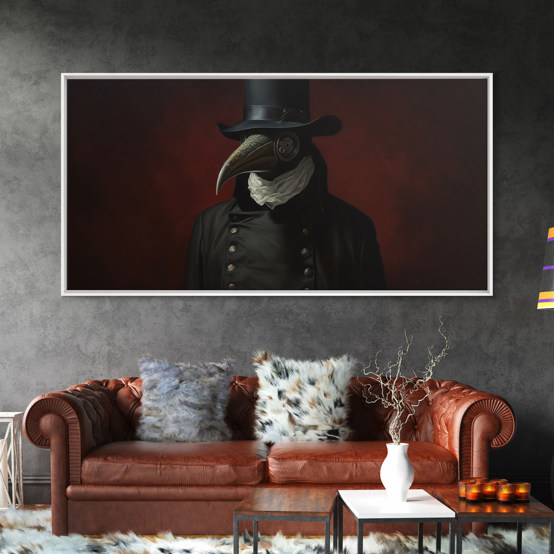 The Raven Plague Doctor, Dark Academia, Framed Canvas print, Halloween Art Prints, Spooky Victorian Oil Painting Print, Halloween Decor