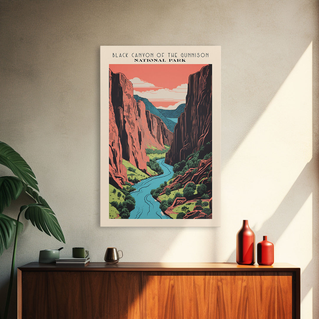 Black Canyon Of The Gunnison National Park Travel Art, National Park Art, Minimalist Travel Art, Midcentury Modern Style Landscape Painting