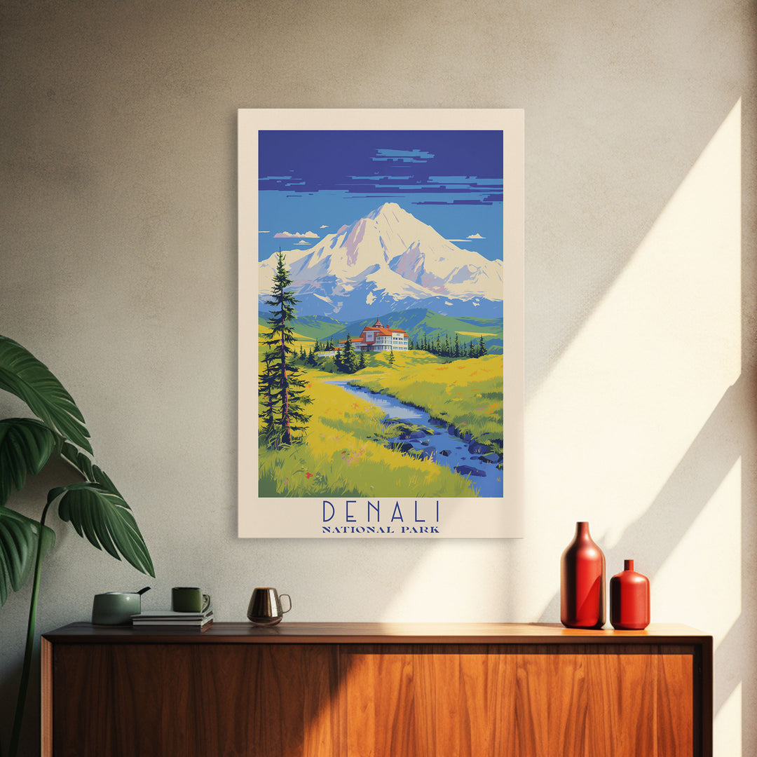 Denali National Park Travel Poster Print, Canvas Print Wall Art, Alaska Travel Art, Midcentury Modern Travel Decor, MCM Wall Art