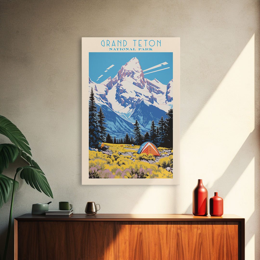 Grand Teton National Park Travel Poster Art, Canvas Print Wall Art, Wyoming Travel Art, Midcentury Modern Travel Decor, MCM Wall Art