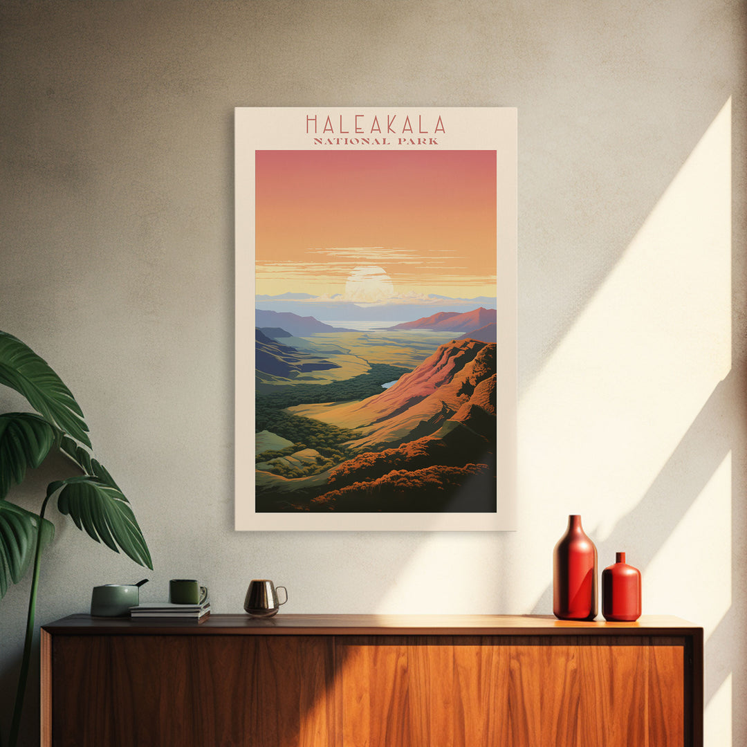 Haleakalā National Park Travel Poster Art, Canvas Print Wall Art, Maui Hawaii Travel Art, Midcentury Modern Travel Decor, Wall Art