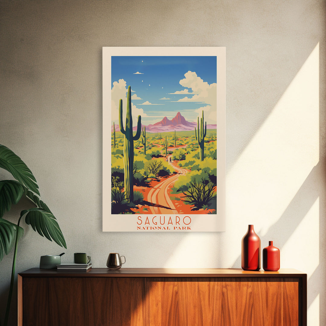 Saguaro National Park, Arizona Travel Art, National Park Print, Minimalist Travel Art, Midcentury Modern Retro Style Landscape