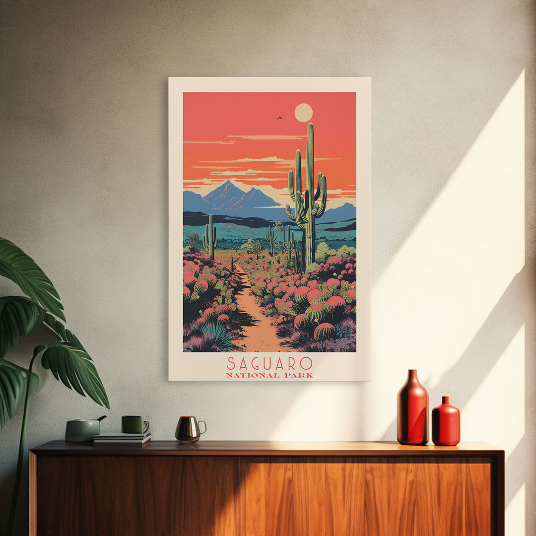 Saguaro National Park Arizona Travel Art, National Park Print, Minimalist Travel Art, Midcentury Modern Style Landscape Painting