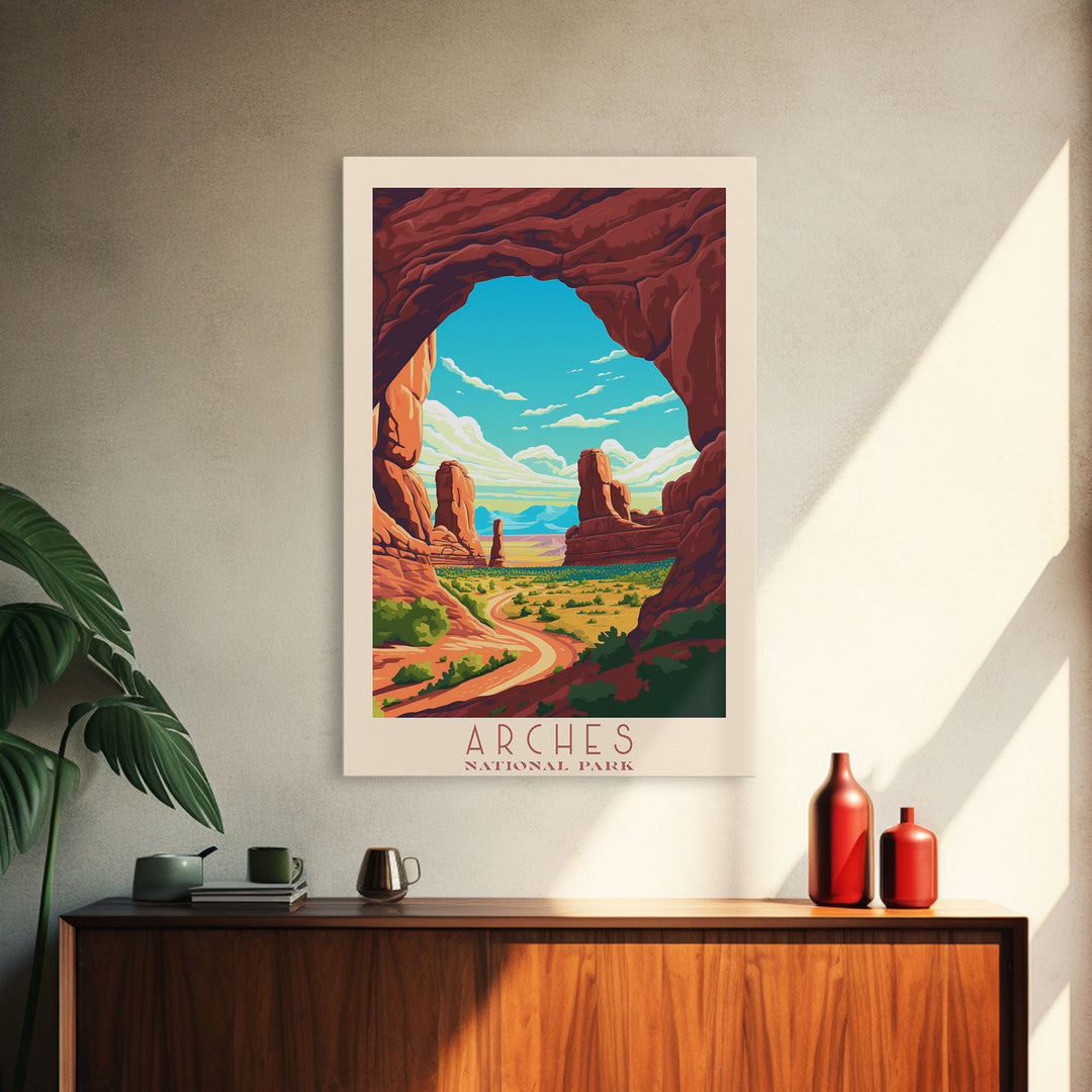 Arches National Park Utah Travel Art, National Park Print, Minimalist Travel Art, Midcentury Modern Style Landscape Painting