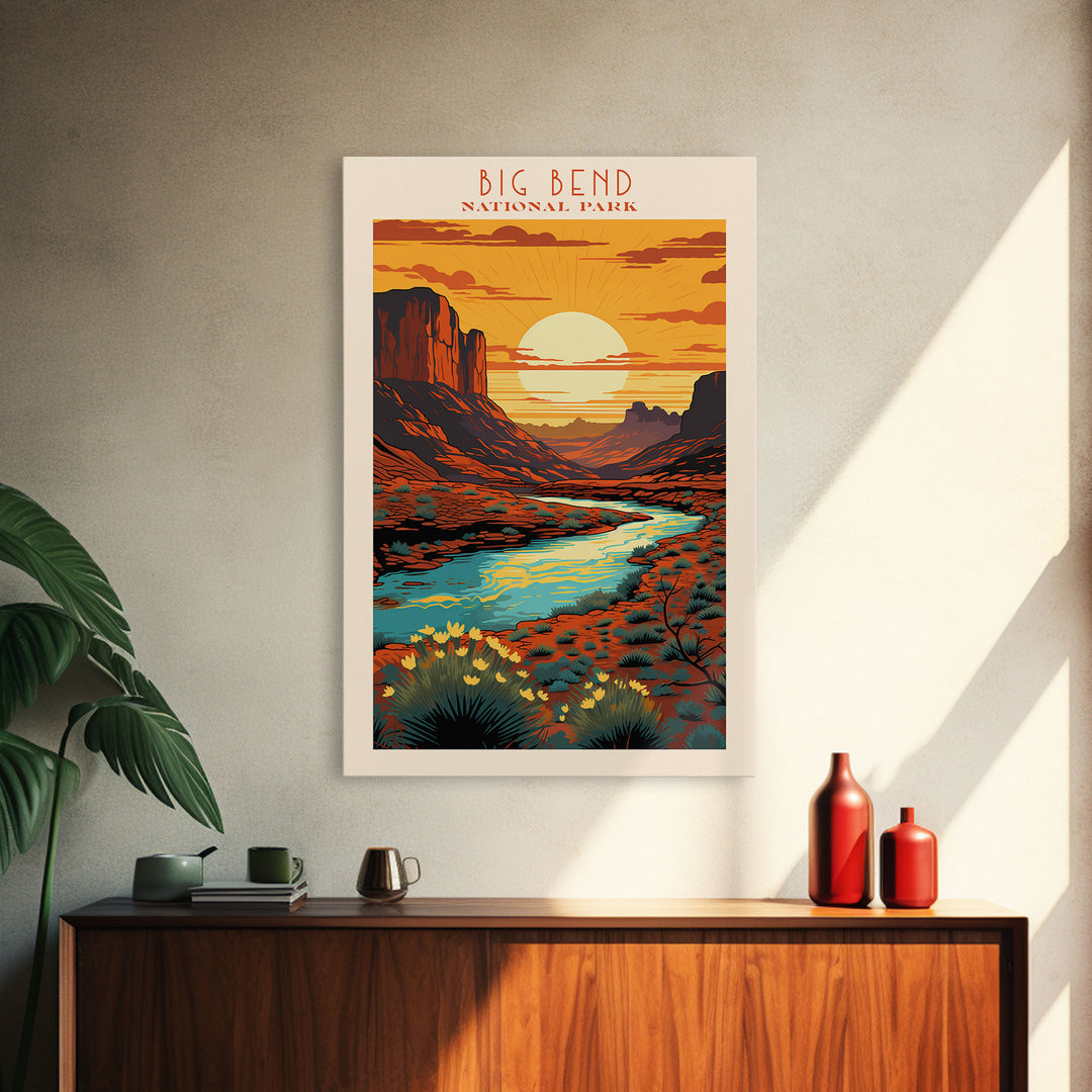 Big Bend National Park, Framed Wall Art Canvas Print, Travel Poster, Texas Travel Art, Roadtrip Decor, Cool Art, Retro State Park Art