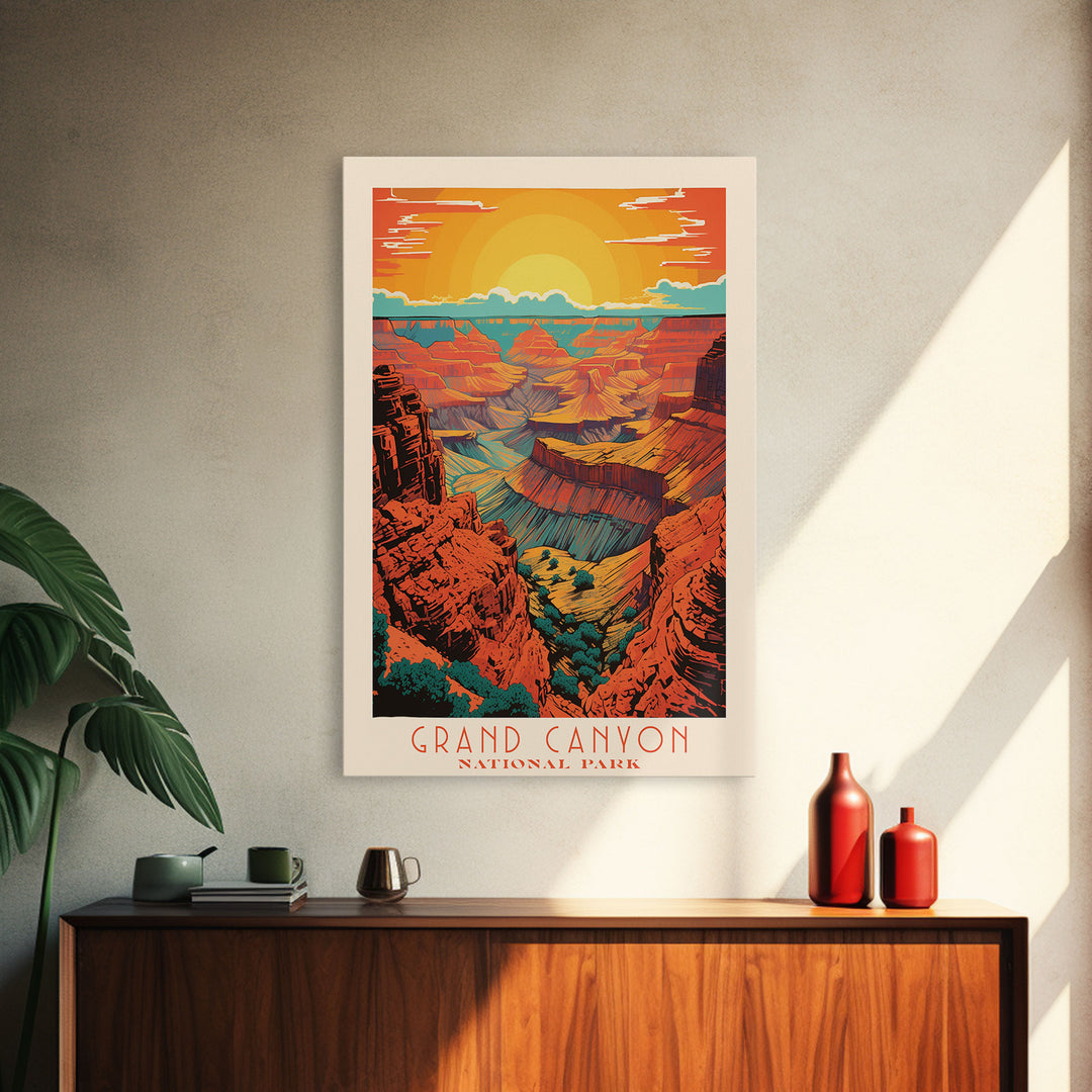 Grand Canyon National Park Travel Poster Art, Canvas Print Wall Art, Arizona Travel Art, Midcentury Modern Travel Decor, MCM Wall Art