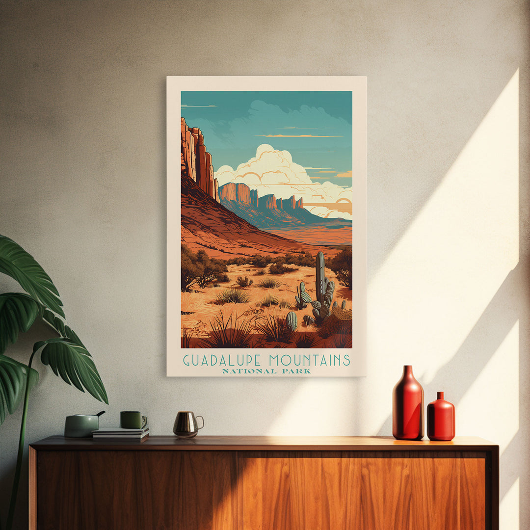 Guadalupe Mountains National Park Travel Poster Art, Canvas Print Wall Art, Texas Travel Art, Midcentury Modern Travel Decor, Wall Art