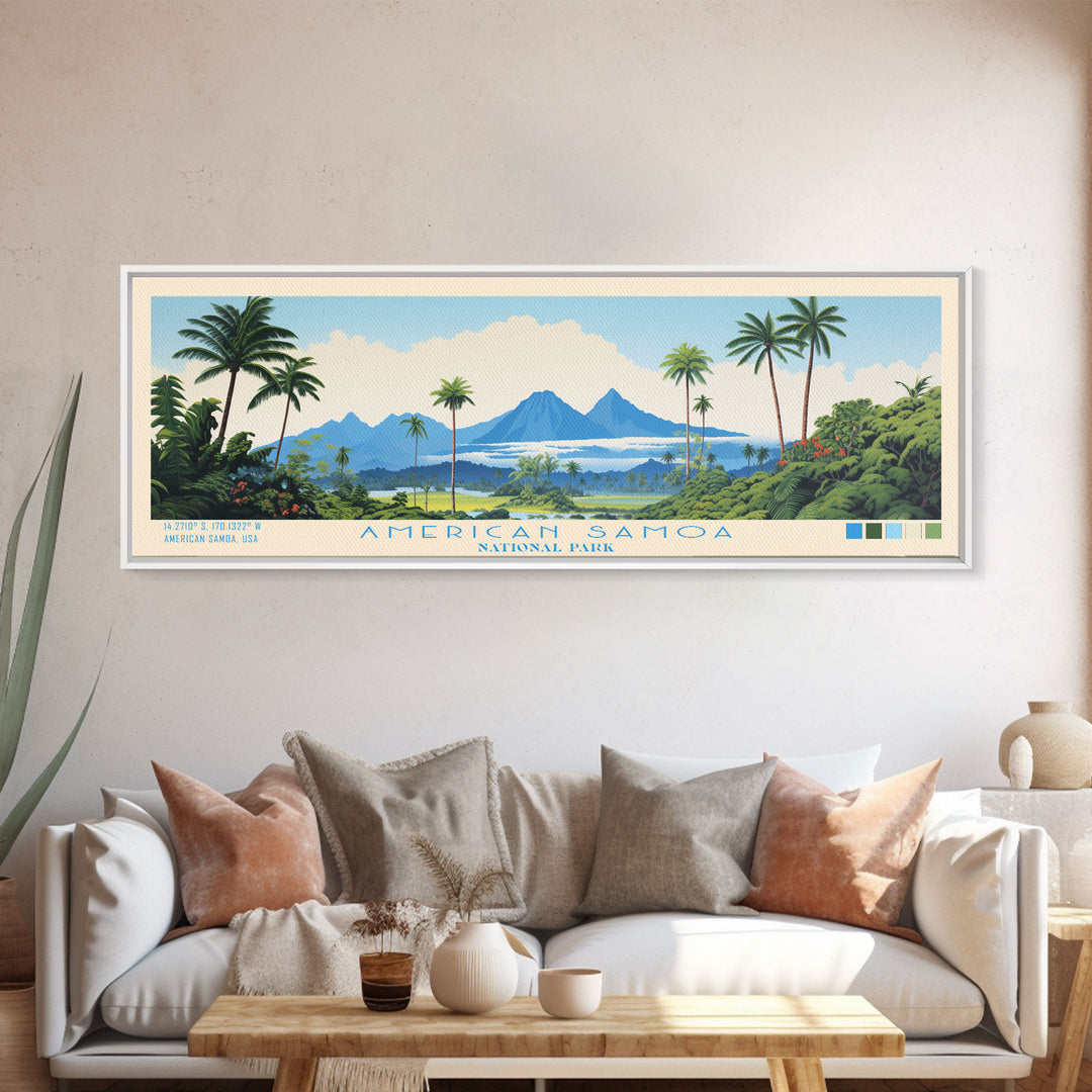 American Samoa National Park, Panoramic Samoa Travel Art, National Park Print, Minimalist Travel Art, Midcentury Modern Style Landscape